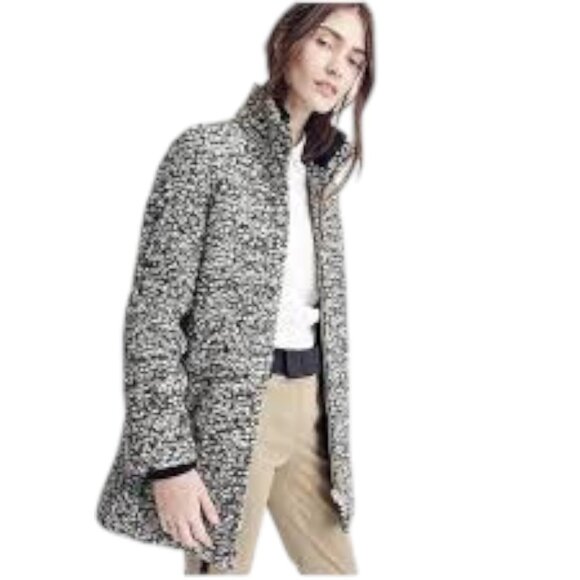 J.Crew Italian Wool Tweed Boucle Lodge Coat Jacket Womens Size 2 Speckled Winter - Picture 1 of 14
